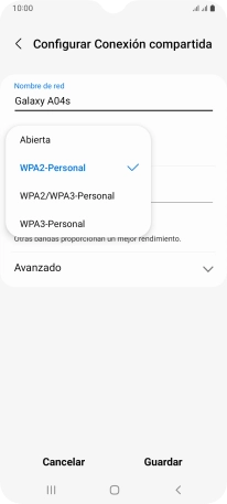Pulsa WPA3-Personal para proteger la conexión wifi con una contraseña.