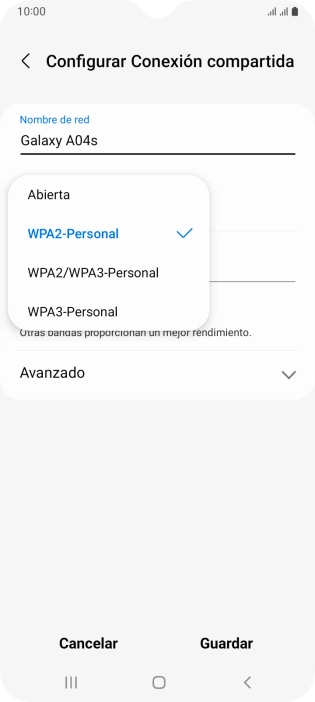 Pulsa WPA3-Personal para proteger la conexión wifi con una contraseña.