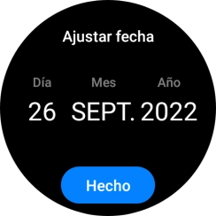 Desliza el dedo hacia arriba o hacia abajo por la pantalla para ajustar la fecha deseada. Desliza el dedo hacia arriba o hacia abajo por la pantalla para ajustar la fecha deseada.