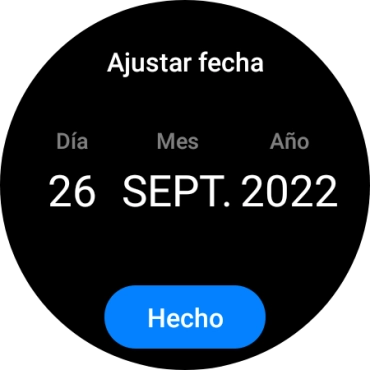 Desliza el dedo hacia arriba o hacia abajo por la pantalla para ajustar la fecha deseada. Desliza el dedo hacia arriba o hacia abajo por la pantalla para ajustar la fecha deseada.