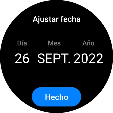 Desliza el dedo hacia arriba o hacia abajo por la pantalla para ajustar la fecha deseada. Desliza el dedo hacia arriba o hacia abajo por la pantalla para ajustar la fecha deseada.