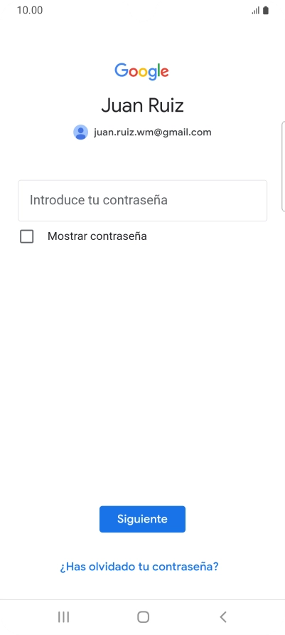 Pulsa Introduce tu contraseña e introduce la contraseña de tu cuenta de Google. Pulsa Introduce tu contraseña e introduce la contraseña de tu cuenta de Google.