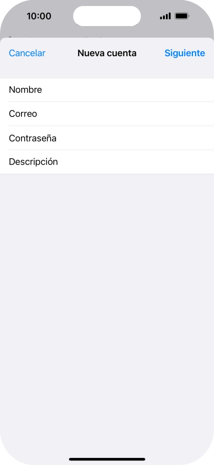 Pulsa Descripción e introduce el nombre de la cuenta de correo electrónico. Pulsa Descripción e introduce el nombre de la cuenta de correo electrónico.