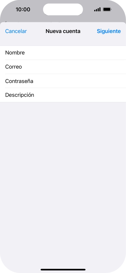 Pulsa Descripción e introduce el nombre de la cuenta de correo electrónico. Pulsa Descripción e introduce el nombre de la cuenta de correo electrónico.