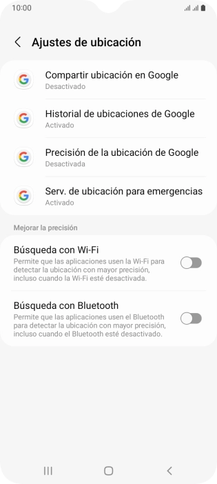 Pulsa Precisión de la ubicación de Google. Pulsa Precisión de la ubicación de Google.