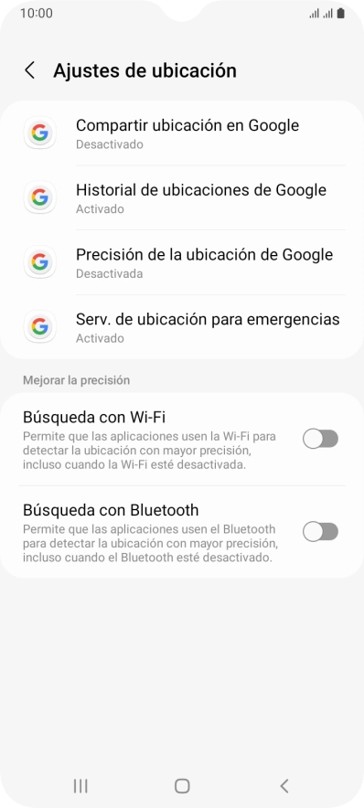 Pulsa Precisión de la ubicación de Google. Pulsa Precisión de la ubicación de Google.