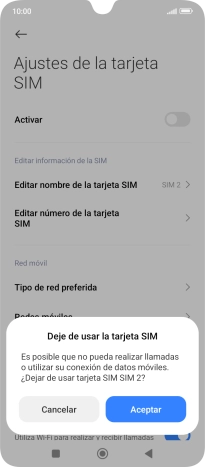 Si desactivas el uso de la línea móvil (SIM), debes pulsar Aceptar. Si desactivas el uso de la línea móvil (SIM), debes pulsar Aceptar.