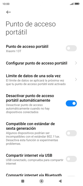 Pulsa Configurar punto de acceso portátil. Pulsa Configurar punto de acceso portátil.