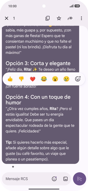 Pulsa la propuesta de texto de Gemini durante unos instantes. Sigue las indicaciones de la pantalla para utilizar el texto propuesto. Pulsa la propuesta de texto de Gemini durante unos instantes. Sigue las indicaciones de la pantalla para utilizar el texto propuesto.