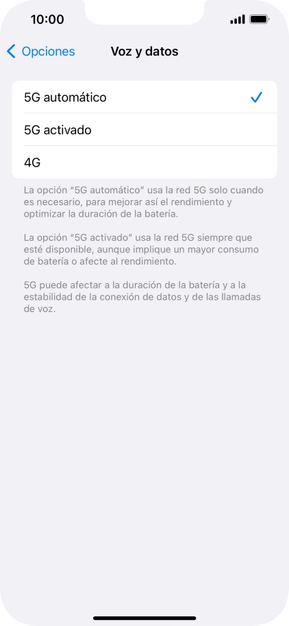 Si deseas activar el cambio automático entre una red 5G y 4G, pulsa 5G automático. Si deseas activar el cambio automático entre una red 5G y 4G, pulsa 5G automático.