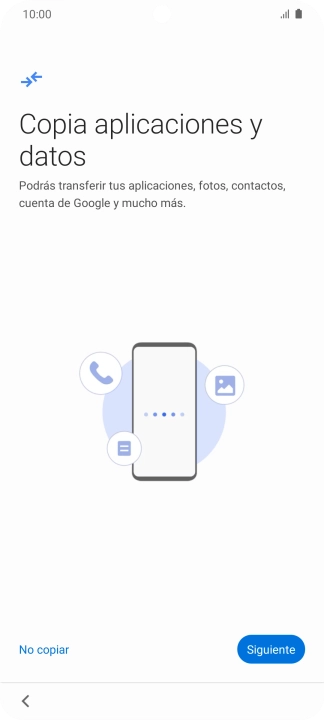 Puedes transferir el contenido de otro teléfono cuando activas tu teléfono por primera vez y cuando lo has restablecido. Cuando aparezca en la pantalla del teléfono esta imagen, ya está listo para la transmisión del contenido del otro teléfono.