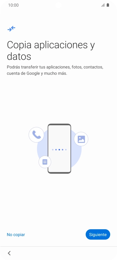 Puedes transferir el contenido de otro teléfono cuando activas tu teléfono por primera vez y cuando lo has restablecido. Cuando aparezca en la pantalla del teléfono esta imagen, ya está listo para la transmisión del contenido del otro teléfono.