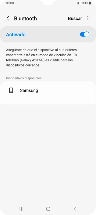 Pulsa el dispositivo Bluetooth deseado y sigue las indicaciones de la pantalla para vincular el dispositivo al teléfono. Pulsa el dispositivo Bluetooth deseado y sigue las indicaciones de la pantalla para vincular el dispositivo al teléfono.