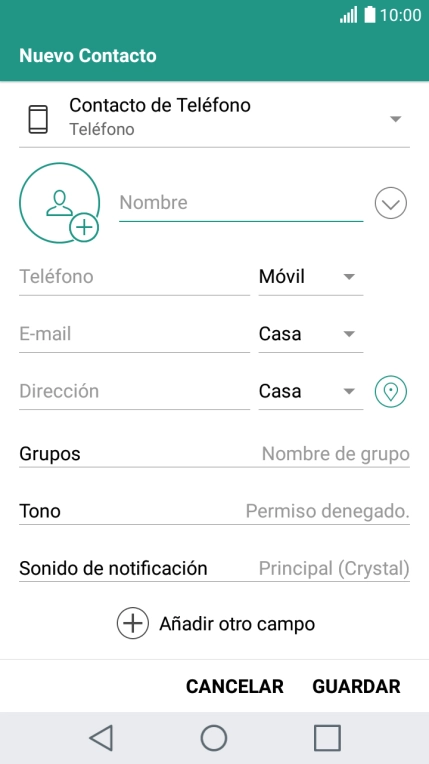 Pulsa Nombre e introduce el nombre.