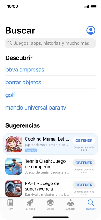 Pulsa en el campo de búsqueda e introduce el nombre o el tema de la app deseada. Pulsa en el campo de búsqueda e introduce el nombre o el tema de la app deseada.