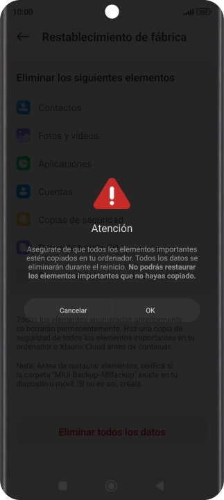 Pulsa OK. Espera unos instantes mientras el teléfono restablece la configuración predeterminada. Sigue las indicaciones de la pantalla para configurar el teléfono y dejarlo listo para su uso. Pulsa OK. Espera unos instantes mientras el teléfono restablece la configuración predeterminada. Sigue las indicaciones de la pantalla para configurar el teléfono y dejarlo listo para su uso.