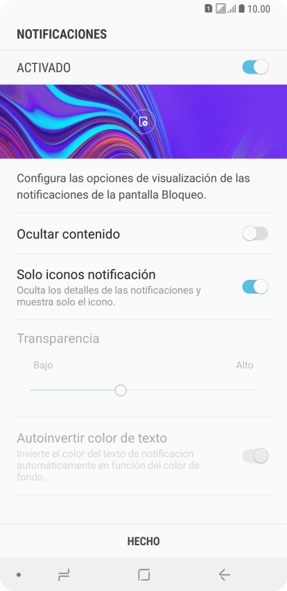 Pulsa el indicador junto a los ajustes deseado para activarlos o desactivarlos. Pulsa el indicador junto a los ajustes deseado para activarlos o desactivarlos.