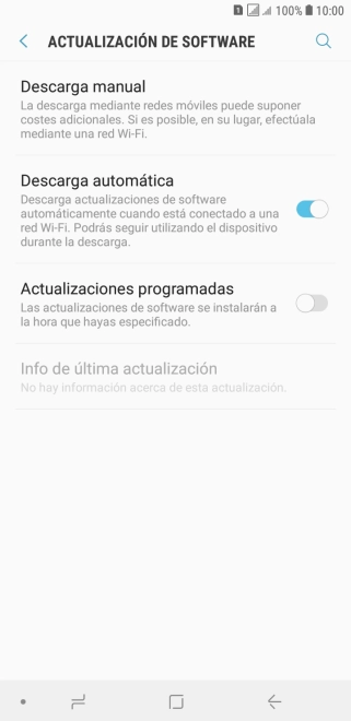Pulsa Descarga manual. Si hay una versión de software nueva disponible, aparecerá ahora en la pantalla. Sigue las indicaciones de la pantalla para actualizar el software del teléfono. Pulsa Descarga manual. Si hay una versión de software nueva disponible, aparecerá ahora en la pantalla. Sigue las indicaciones de la pantalla para actualizar el software del teléfono.