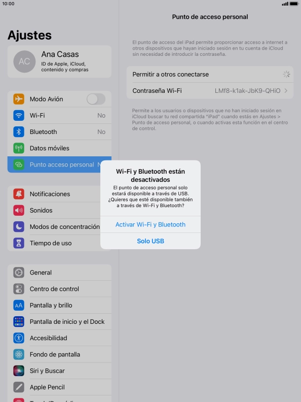 Si el wifi está desactivado, pulsa Activar Wi-Fi y Bluetooth.