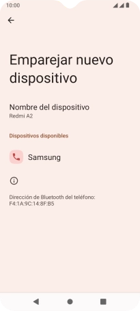 Pulsa el dispositivo Bluetooth deseado y sigue las indicaciones de la pantalla para vincular el dispositivo al teléfono. Pulsa el dispositivo Bluetooth deseado y sigue las indicaciones de la pantalla para vincular el dispositivo al teléfono.
