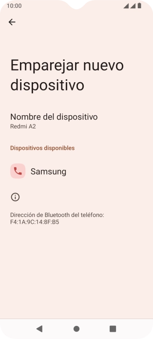 Pulsa el dispositivo Bluetooth deseado y sigue las indicaciones de la pantalla para vincular el dispositivo al teléfono. Pulsa el dispositivo Bluetooth deseado y sigue las indicaciones de la pantalla para vincular el dispositivo al teléfono.