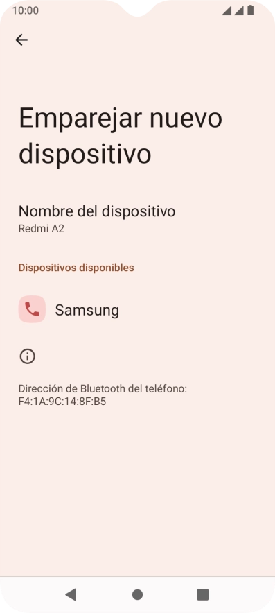 Pulsa el dispositivo Bluetooth deseado y sigue las indicaciones de la pantalla para vincular el dispositivo al teléfono. Pulsa el dispositivo Bluetooth deseado y sigue las indicaciones de la pantalla para vincular el dispositivo al teléfono.