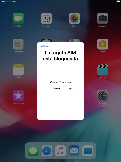 Si es necesario desbloquear la tarjeta SIM, introduce el código PIN y pulsa OK.