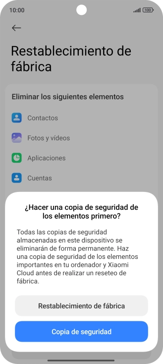 Pulsa Restablecimiento de fábrica.