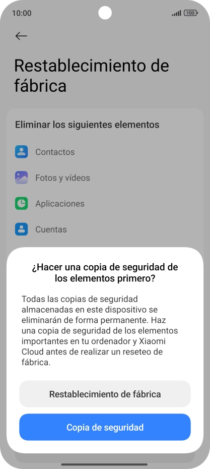 Pulsa Restablecimiento de fábrica.