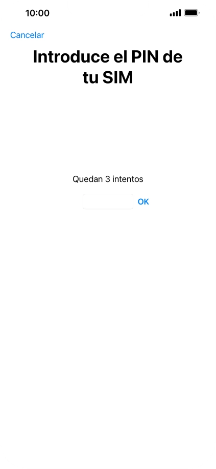 Si es necesario desbloquear la tarjeta SIM, introduce el código PIN y pulsa OK. Si es necesario desbloquear la tarjeta SIM, introduce el código PIN y pulsa OK.