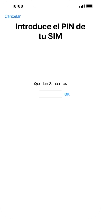 Si es necesario desbloquear la tarjeta SIM, introduce el código PIN y pulsa OK. Si es necesario desbloquear la tarjeta SIM, introduce el código PIN y pulsa OK.