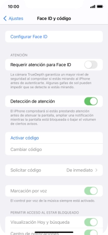 Pulsa Activar código e introduce un código de seguridad de libre elección dos veces seguidas.