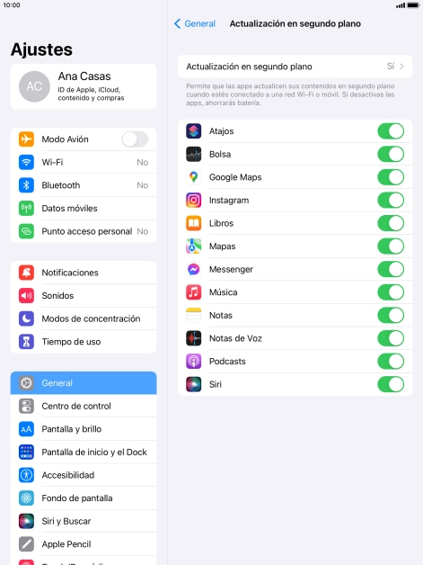 Pulsa Actualización en segundo plano. Pulsa Actualización en segundo plano.