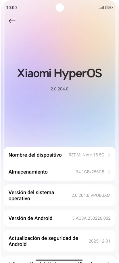 Pulsa Xiaomi HyperOS. Si hay una versión de software nueva disponible, aparecerá ahora en la pantalla. Sigue las indicaciones de la pantalla para actualizar el software del teléfono. Pulsa Xiaomi HyperOS. Si hay una versión de software nueva disponible, aparecerá ahora en la pantalla. Sigue las indicaciones de la pantalla para actualizar el software del teléfono.