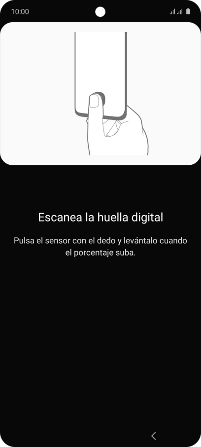 Sigue las indicaciones de la pantalla para crear una huella digital como código de seguridad. Sigue las indicaciones de la pantalla para crear una huella digital como código de seguridad.