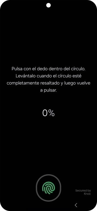 Sigue las indicaciones de la pantalla para crear una huella digital como código de seguridad. Sigue las indicaciones de la pantalla para crear una huella digital como código de seguridad.