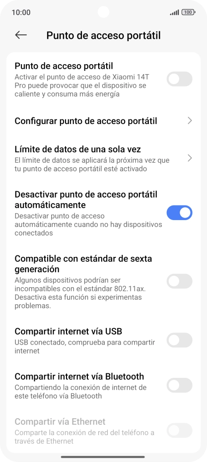 Pulsa Configurar punto de acceso portátil. Pulsa Configurar punto de acceso portátil.