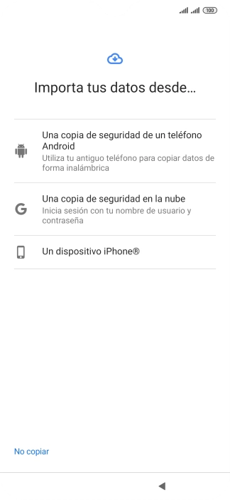 Pulsa el modo de transferencia deseado y sigue las indicaciones de la pantalla para transferir contenido desde el otro teléfono y finalizar la activación de tu teléfono. Pulsa el modo de transferencia deseado y sigue las indicaciones de la pantalla para transferir contenido desde el otro teléfono y finalizar la activación de tu teléfono.