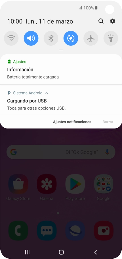 Pulsa Toca para otras opciones USB..