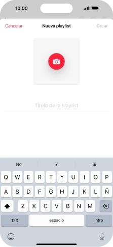 Pulsa en el campo de escritura e introduce el nombre de la lista de reproducción. Pulsa en el campo de escritura e introduce el nombre de la lista de reproducción.