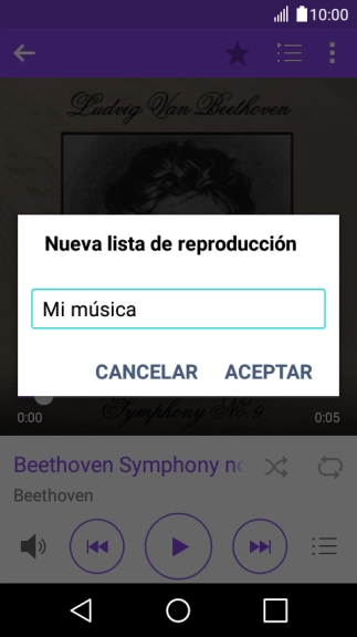 Introduce el nombre deseado de la lista de reproducción y pulsa ACEPTAR. Introduce el nombre deseado de la lista de reproducción y pulsa ACEPTAR.