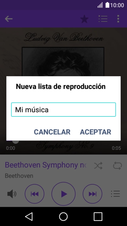 Introduce el nombre deseado de la lista de reproducción y pulsa ACEPTAR. Introduce el nombre deseado de la lista de reproducción y pulsa ACEPTAR.