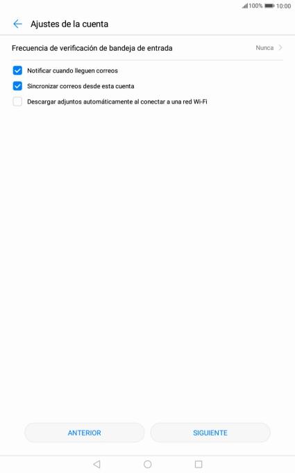 Pulsa Frecuencia de verificación de bandeja de entrada.