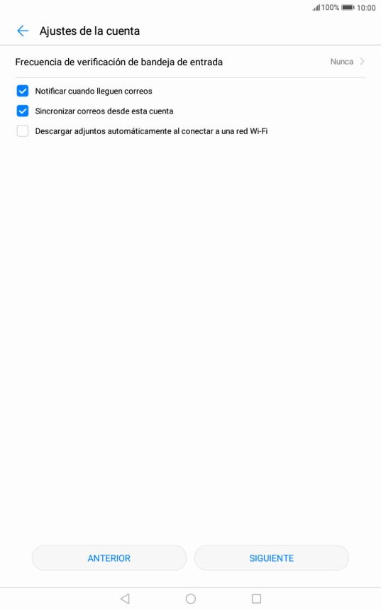 Pulsa Frecuencia de verificación de bandeja de entrada.