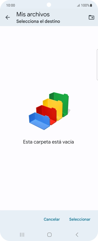 Si deseas crear una nueva carpeta, pulsa el icono de nueva carpeta y sigue las indicaciones de la pantalla para crearla. Si deseas crear una nueva carpeta, pulsa el icono de nueva carpeta y sigue las indicaciones de la pantalla para crearla.