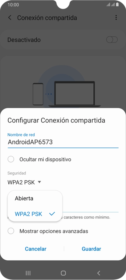 Pulsa WPA2 PSK para proteger la conexión wifi con una contraseña. Pulsa WPA2 PSK para proteger la conexión wifi con una contraseña.