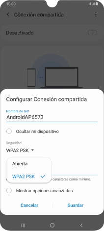Pulsa WPA2 PSK para proteger la conexión wifi con una contraseña. Pulsa WPA2 PSK para proteger la conexión wifi con una contraseña.