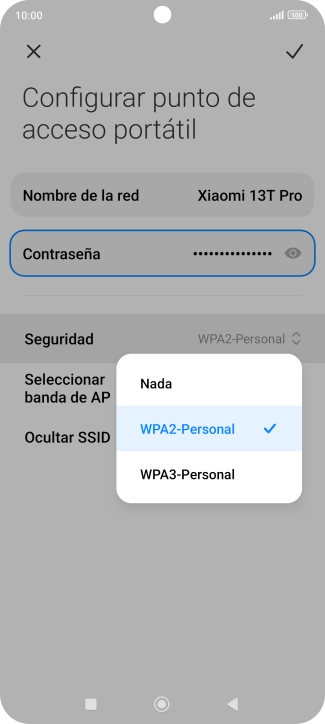 Pulsa WPA3-Personal para proteger la conexión wifi con una contraseña.
