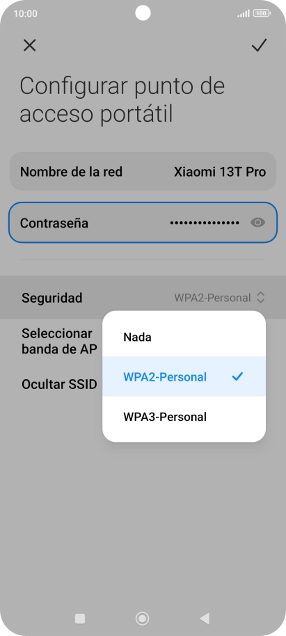 Pulsa WPA3-Personal para proteger la conexión wifi con una contraseña.