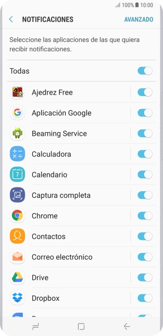 Pulsa el indicador junto a la app deseada para activar o desactivar la función. Pulsa el indicador junto a la app deseada para activar o desactivar la función.